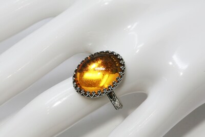 18x13mm Golden Amber Czech Glass 925 Antique Sterling Silver Ring by Salish Sea Inspirations - image2